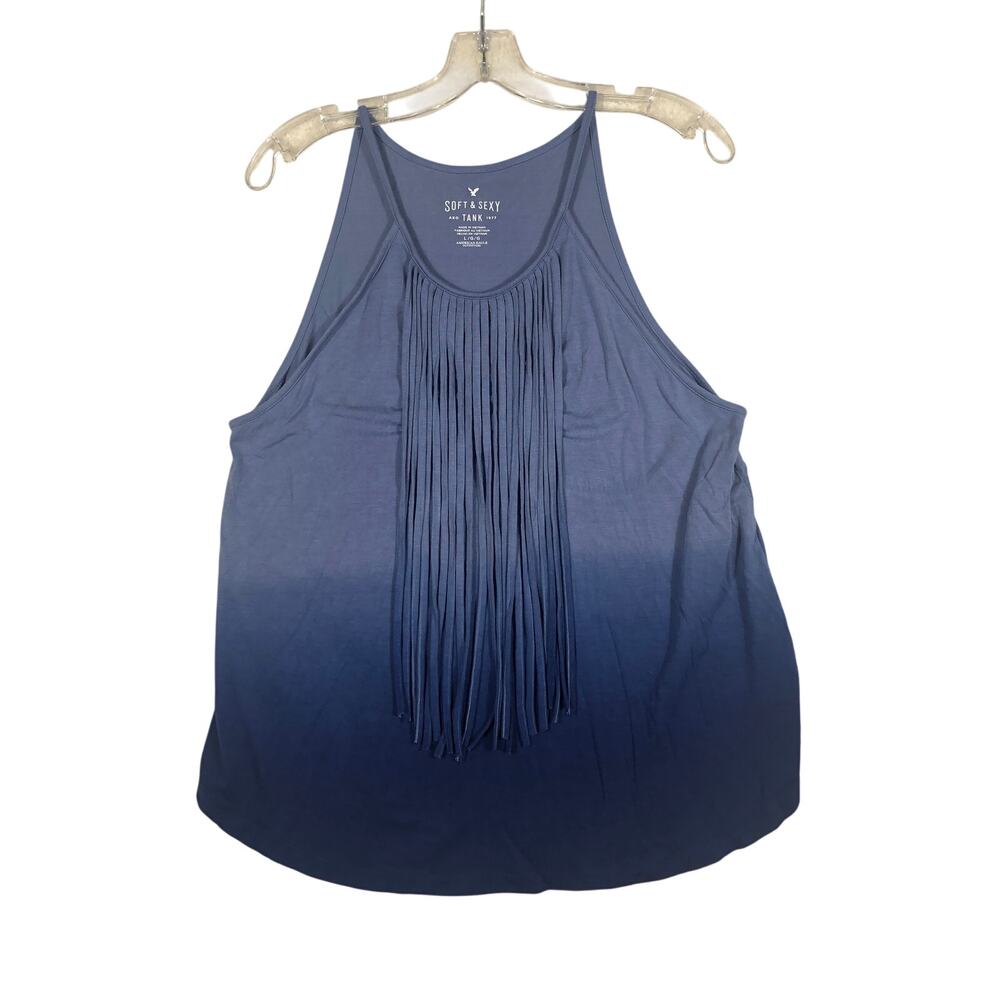 American Eagle Soft & Sexy Tank Large Blue Ombre Fringe Sleeveless Casual